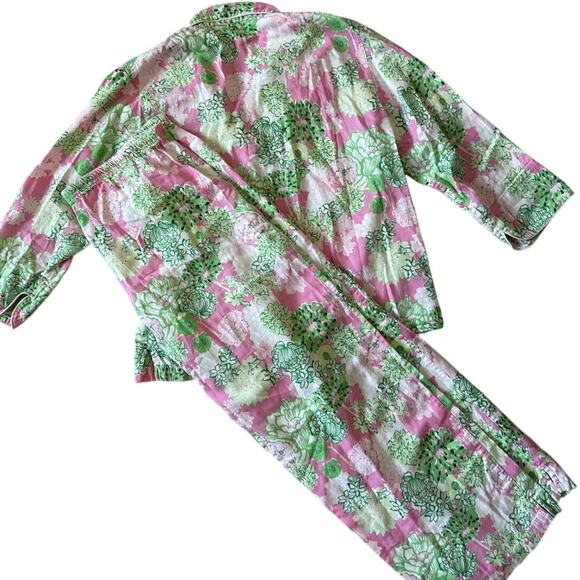 Lilly Pulitzer RARE Pick of The Bunch Sateen Pajama Set Green Pink Size Medium - Picture 3 of 10